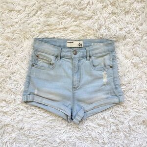 Garage Light Blue High-Rise Rolled Cuff Denim Shorts